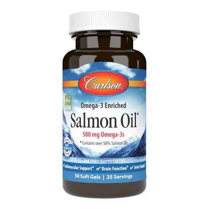 Carlson Salmon Oil 500mg Omega-3s | Wild-Caught Norwegian Fish Oil - 50 Softgels