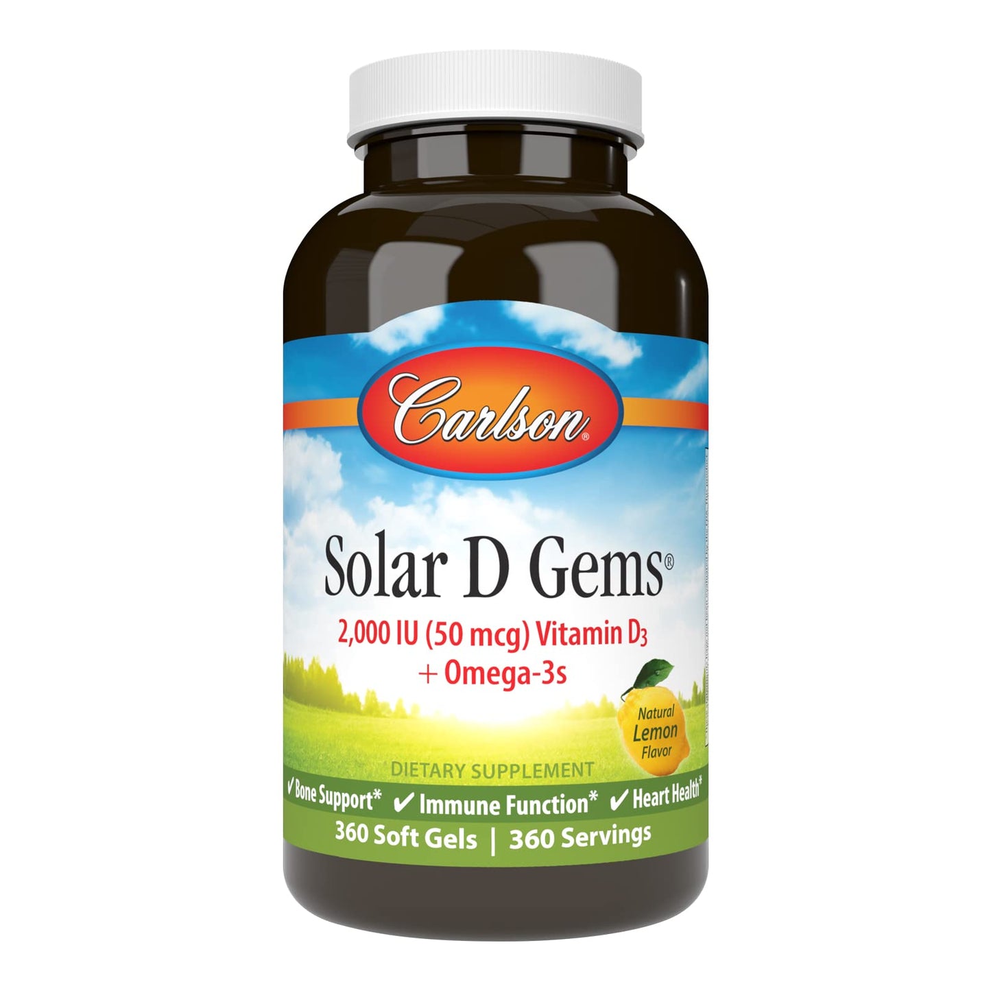 Carlson Solar D Gems Vitamin D3 2000 IU & Omega-3 Lemon Softgels - 360
