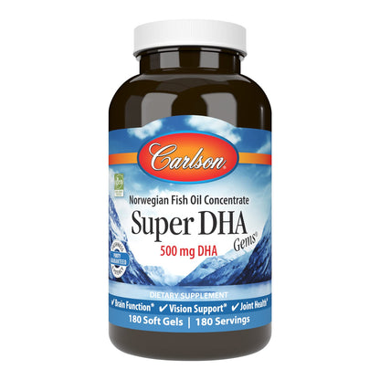 Carlson Super DHA Gems – 500 mg DHA, Wild-Caught Arctic Omega-3, 180 Softgels