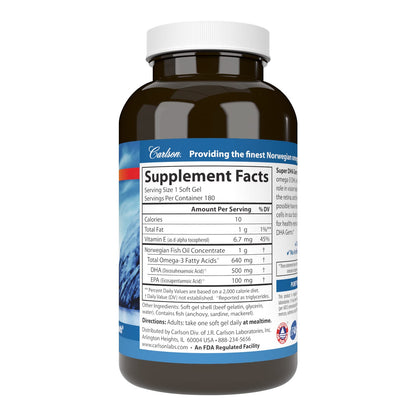 Carlson Super DHA Gems – 500 mg DHA, Wild-Caught Arctic Omega-3, 180 Softgels