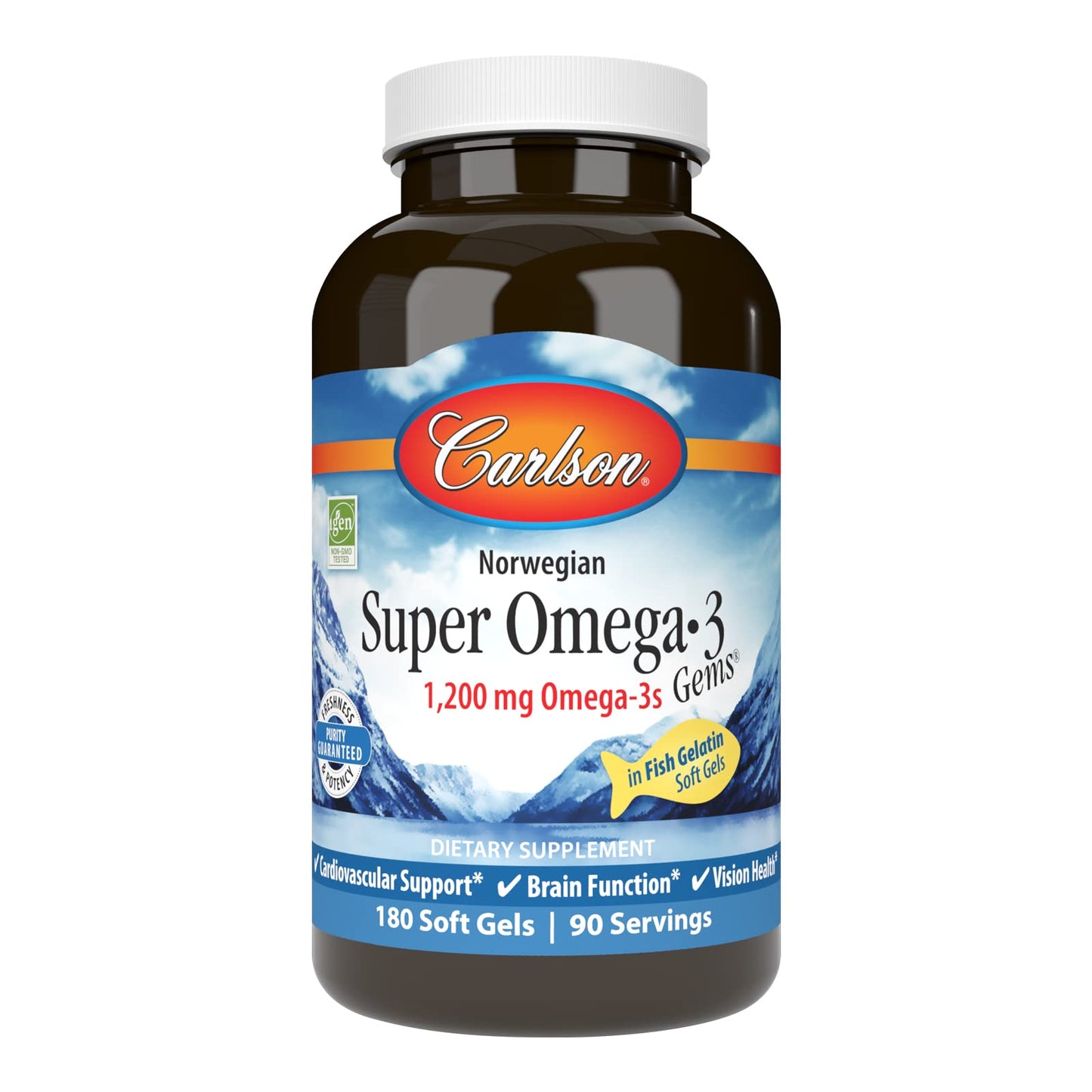 Carlson Super Omega-3 Gems – 180 Soft Gels, 1200 mg Omega-3s, Wild-CCaught Norwegian Fish Oil