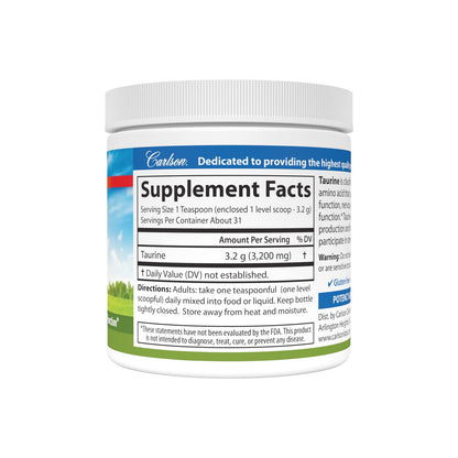 Carlson Taurine Powder – Free-Form Amino Acid for Nerve & Muscle Support | 100 g