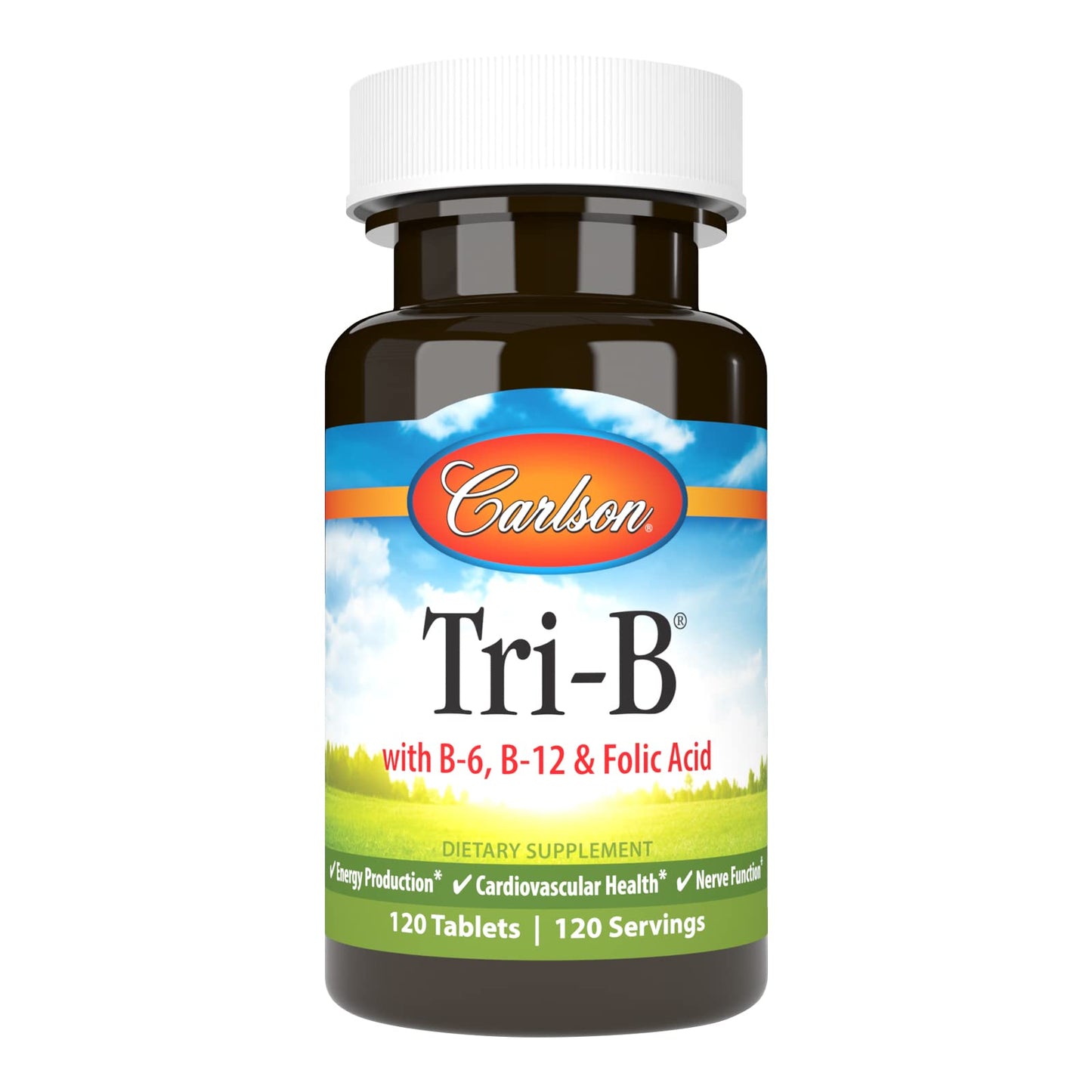 Carlson Tri-B B-Complex Vitamins | B6 B12 Folic Acid - 120 Tablets | Heart Health