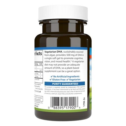 Carlson Vegetarian DHA – Plant-Based Algae-Sourced DHA (570 mg) | 30 Softgels