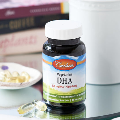 Carlson Vegetarian DHA – Plant-Based Algae-Sourced DHA (570 mg) | 30 Softgels