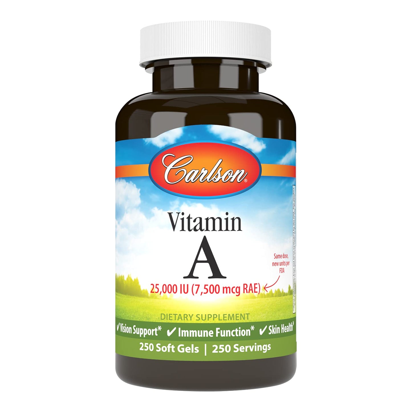 Carlson - Vitamin A 25,000 IU (7500 mcg RAE) | Immune Support, Vision Health, 250 Softgels