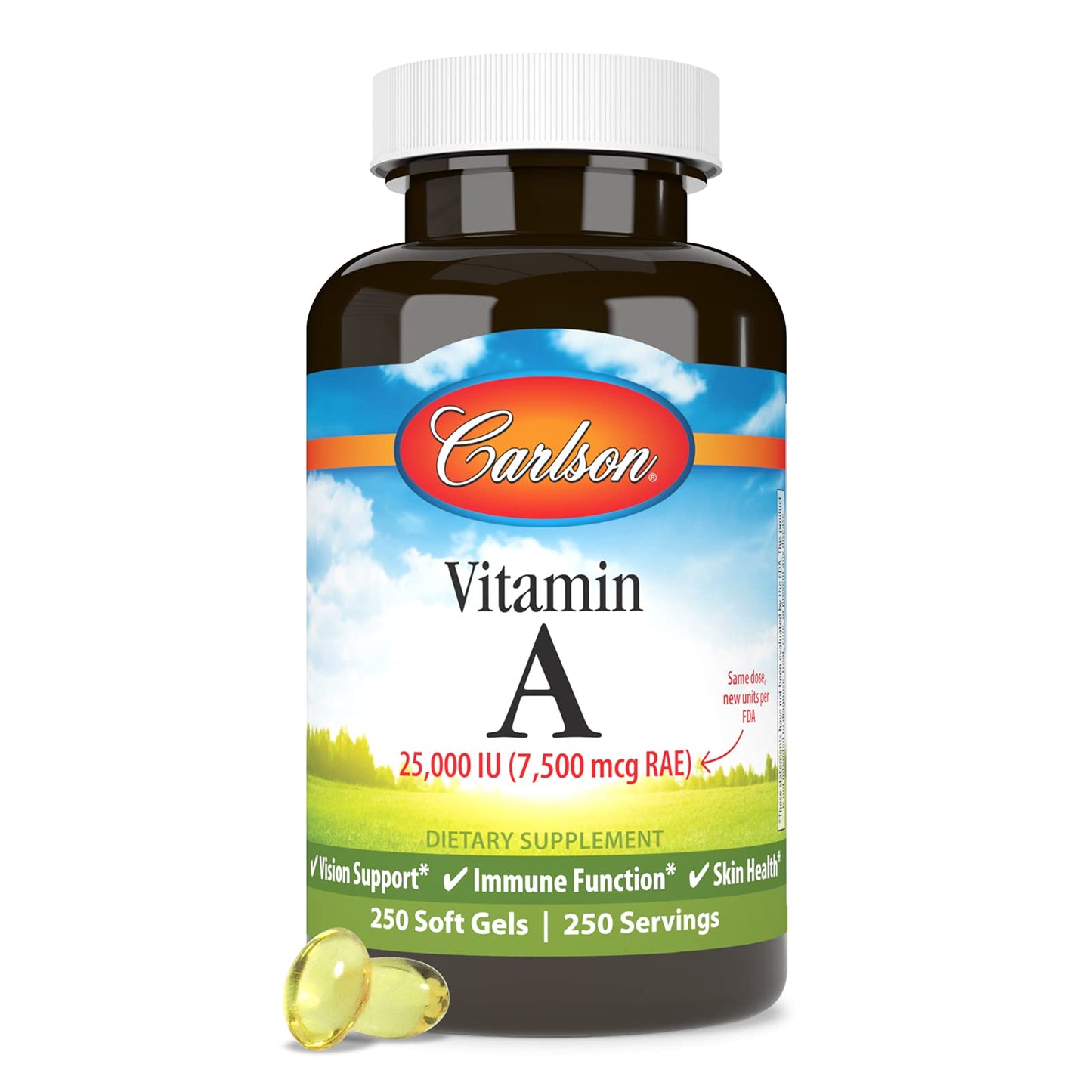 Carlson - Vitamin A 25,000 IU (7500 mcg RAE) | Immune Support, Vision Health, 250 Softgels