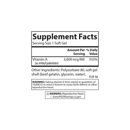 Carlson Vitamin A Solubilized - 10,000 IU Soft Gels, Vision Health, 100 Softgels