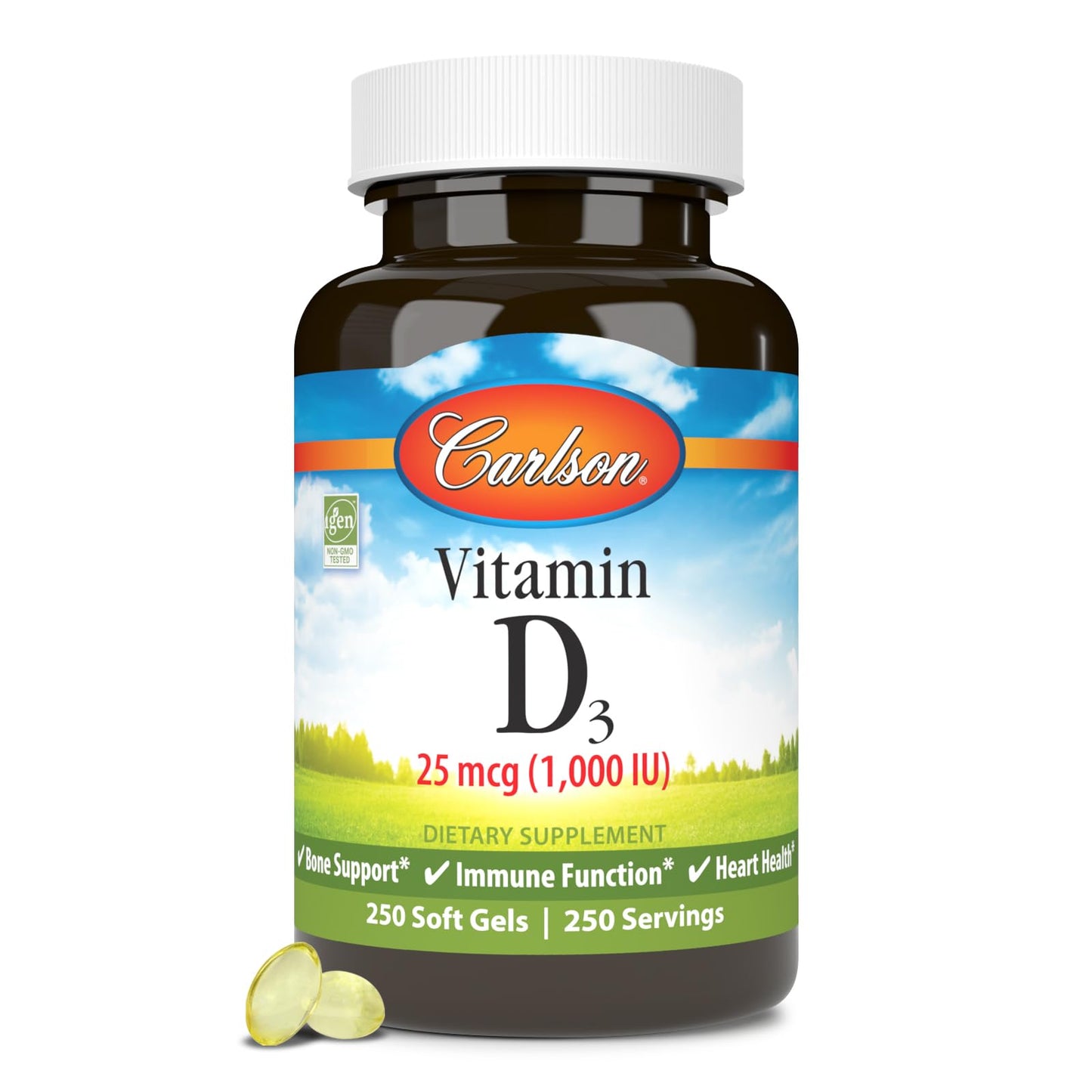Carlson Vitamin D3 1000 IU Soft Gels – Bone & Muscle Health, 250 Softgels
