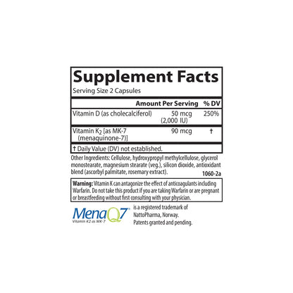 Carlson Vitamin D3 + K2 (50 mcg/2000 IU) – Bone Support, 30 Capsules