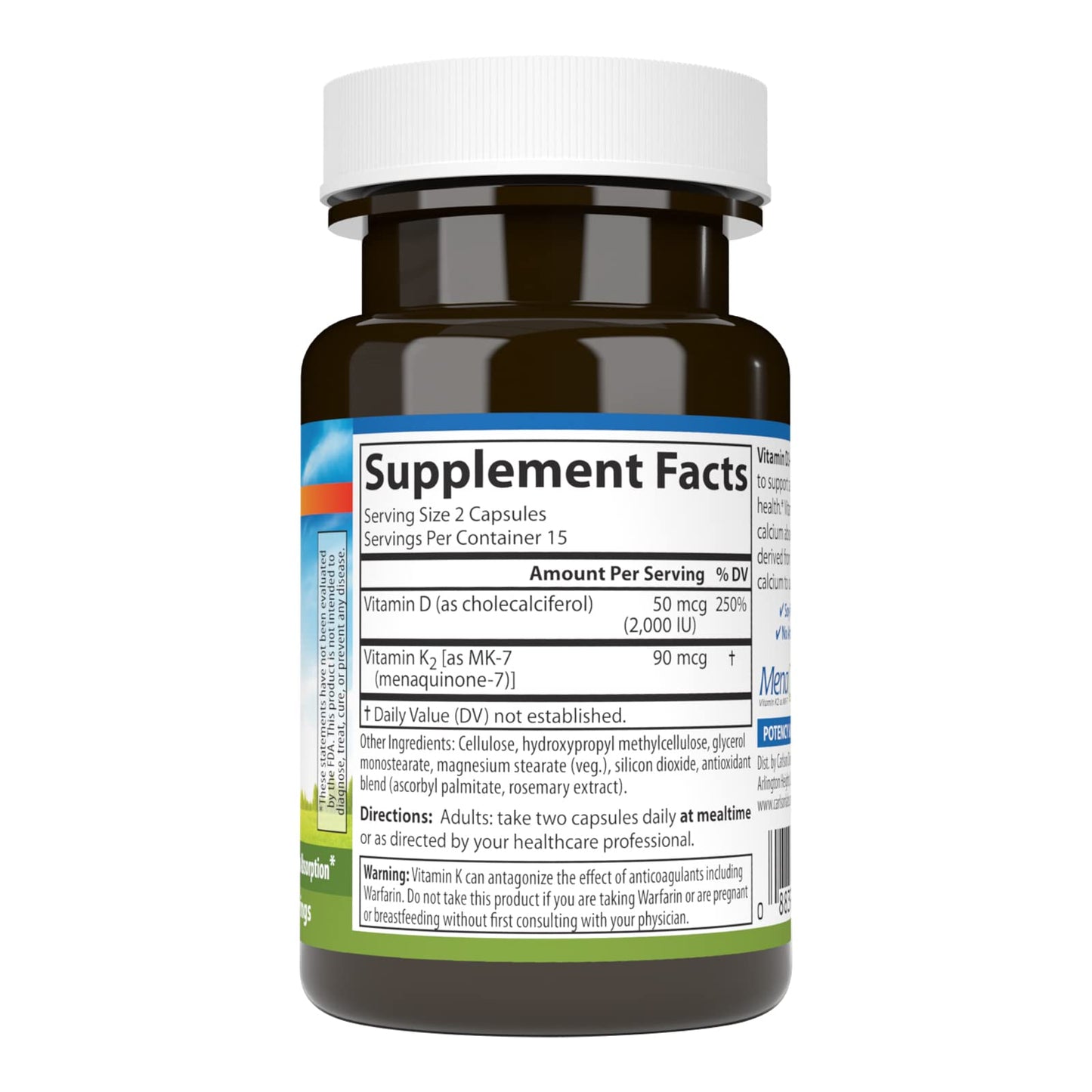 Carlson Vitamin D3 + K2 (50 mcg/2000 IU) – Bone Support, 30 Capsules