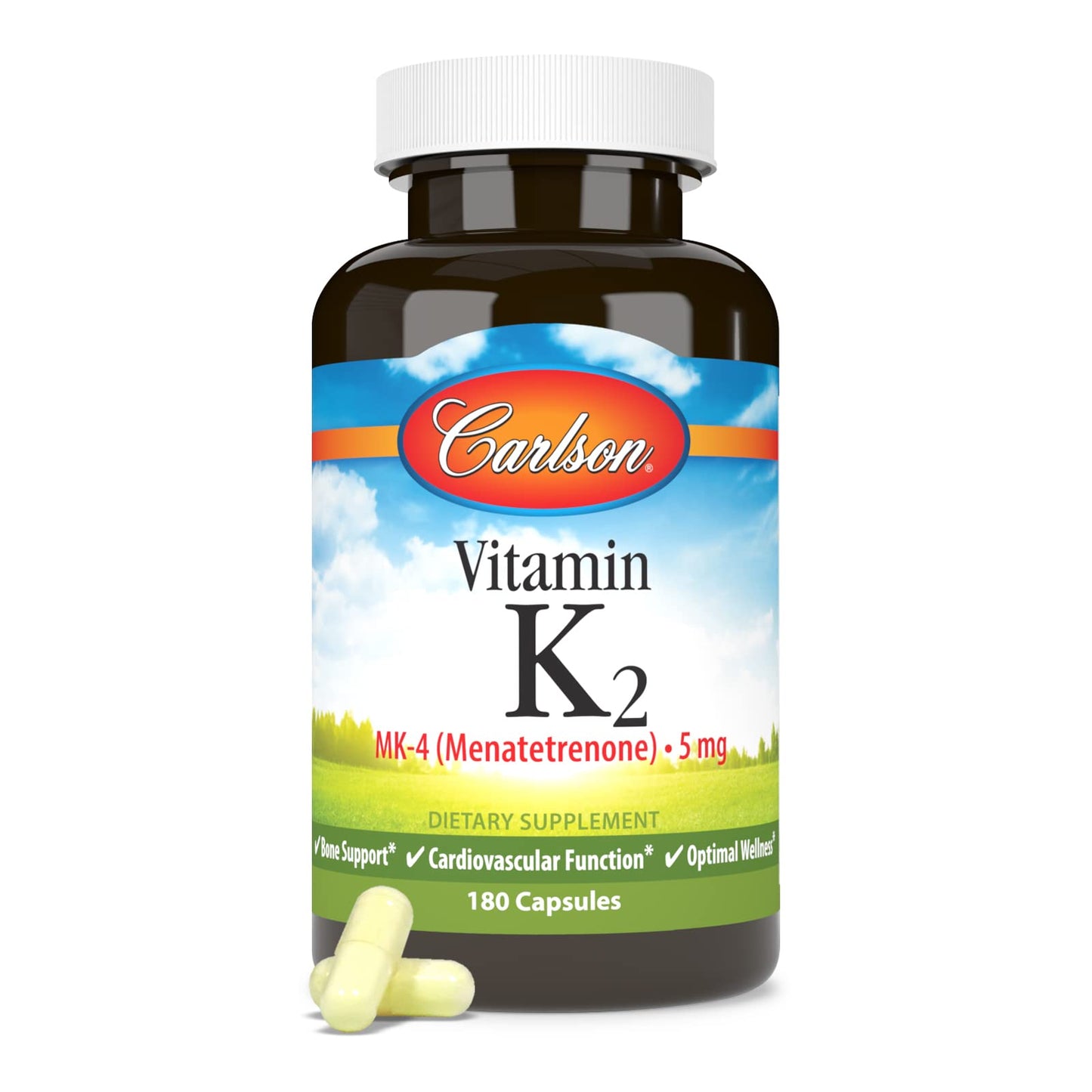 Carlson Vitamin K2 MK-4 (Menatetrenone) - Soy-Free, 180 Capsules | Bone & Heart Health