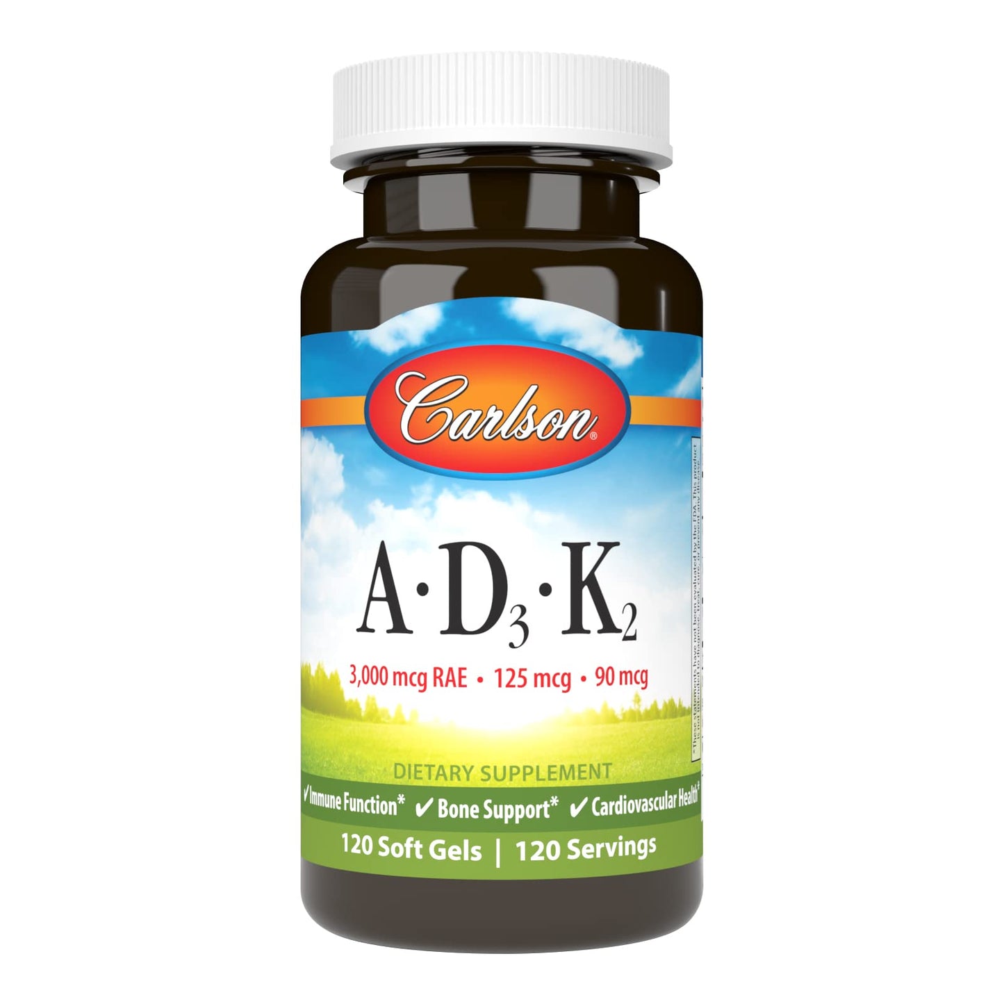 Carlson Vitamins A, D3, K2 3000 mcg RAE A, 125 mcg D3, 90 mcg K2 MK-7 | 120 Soft Gels