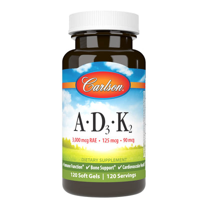 Carlson Vitamins A, D3, K2 3000 mcg RAE A, 125 mcg D3, 90 mcg K2 MK-7 | 120 Soft Gels