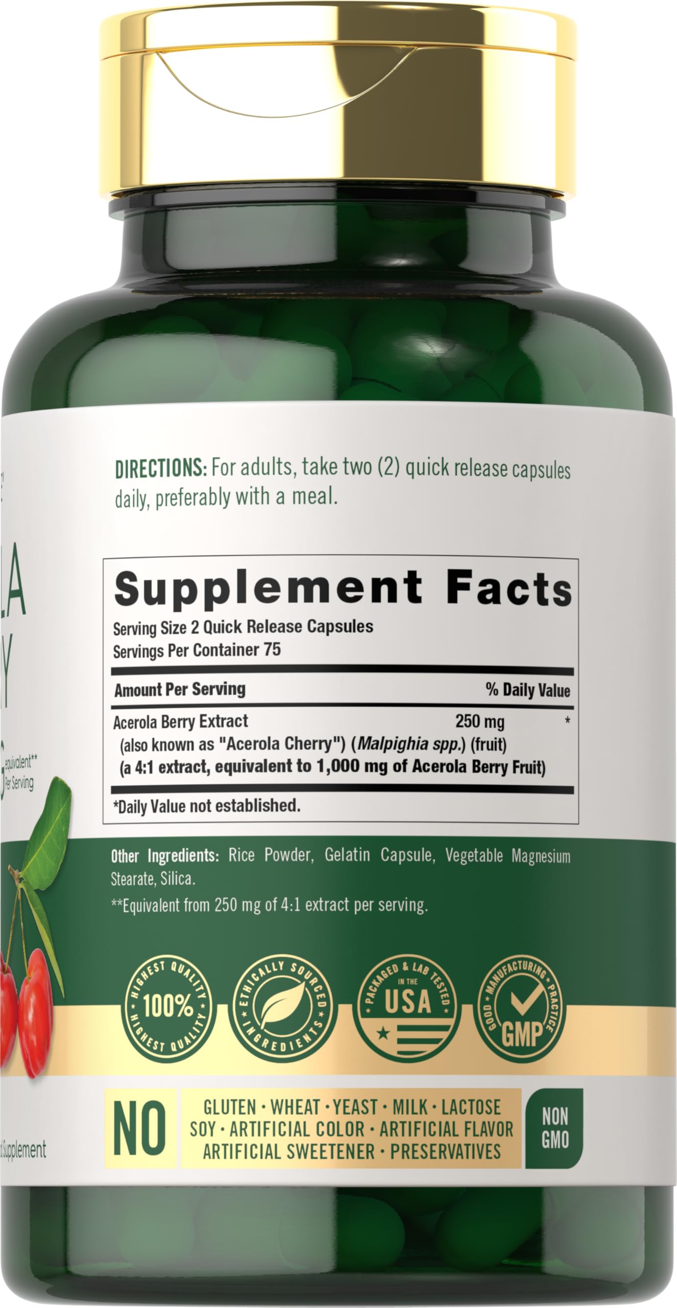 Carlyle Acerola Cherry Capsules 1000mg - 150 Count | Non-GMO & Gluten Free