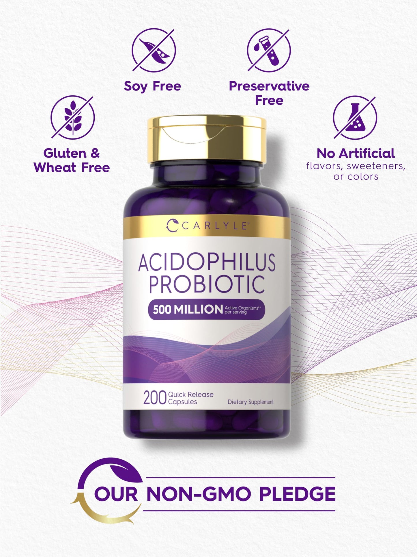 Carlyle Acidophilus Probiotic Capsules – 500M CFU, 200 Pills | Non-GMO & Gluten Free