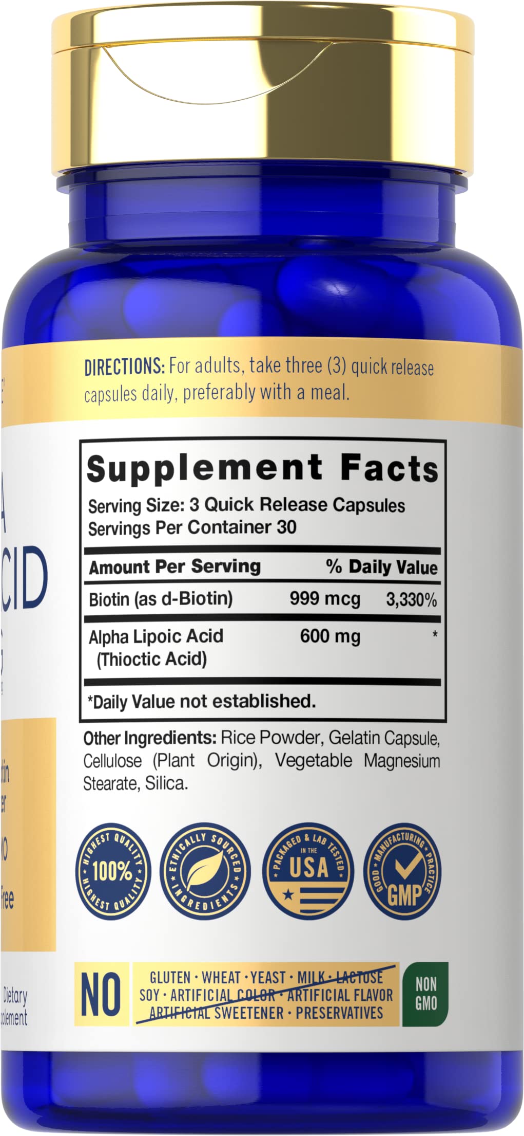 Carlyle Alpha Lipoic Acid 600mg + Biotin Optimizer | 90 Capsules | Non-GMO & Gluten Free