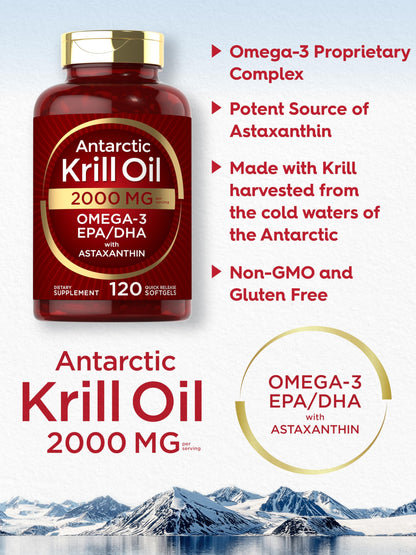 Carlyle Antarctic Krill Oil 2000 mg – 120 Softgels (Pack of 2) | Omega-3 EPA/DHA + Astaxanthin