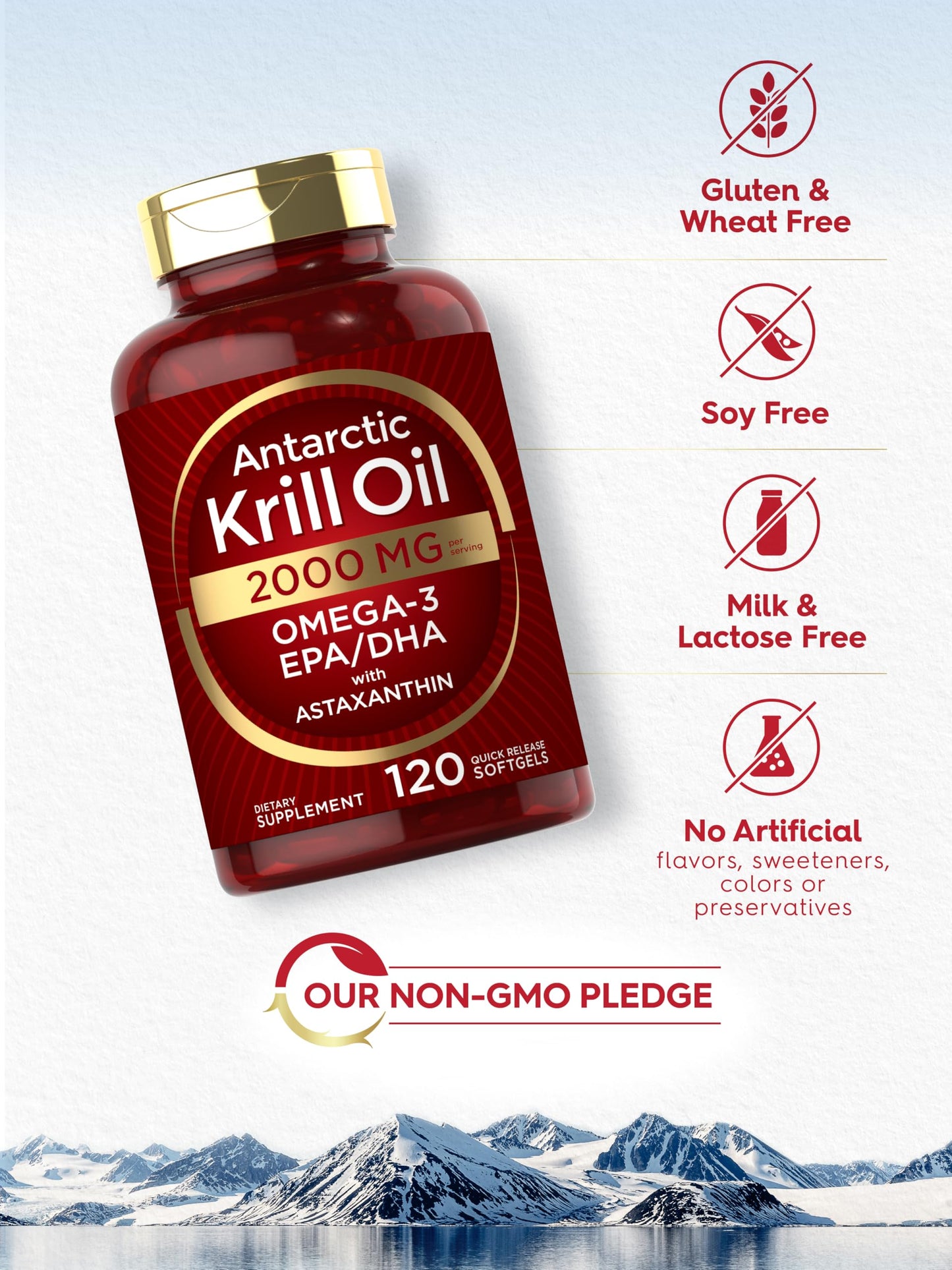 Carlyle Antarctic Krill Oil 2000 mg – 120 Softgels (Pack of 2) | Omega-3 EPA/DHA + Astaxanthin