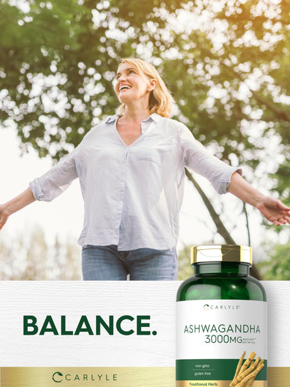 Carlyle Ashwagandha 3000mg - 300 Capsules for Women & Men - Non-GMO & Gluten Free
