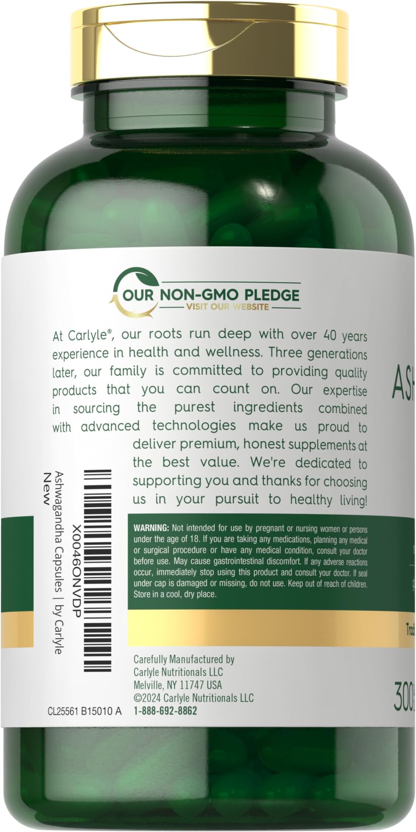 Carlyle Ashwagandha 3000mg - 300 Capsules for Women & Men - Non-GMO & Gluten Free