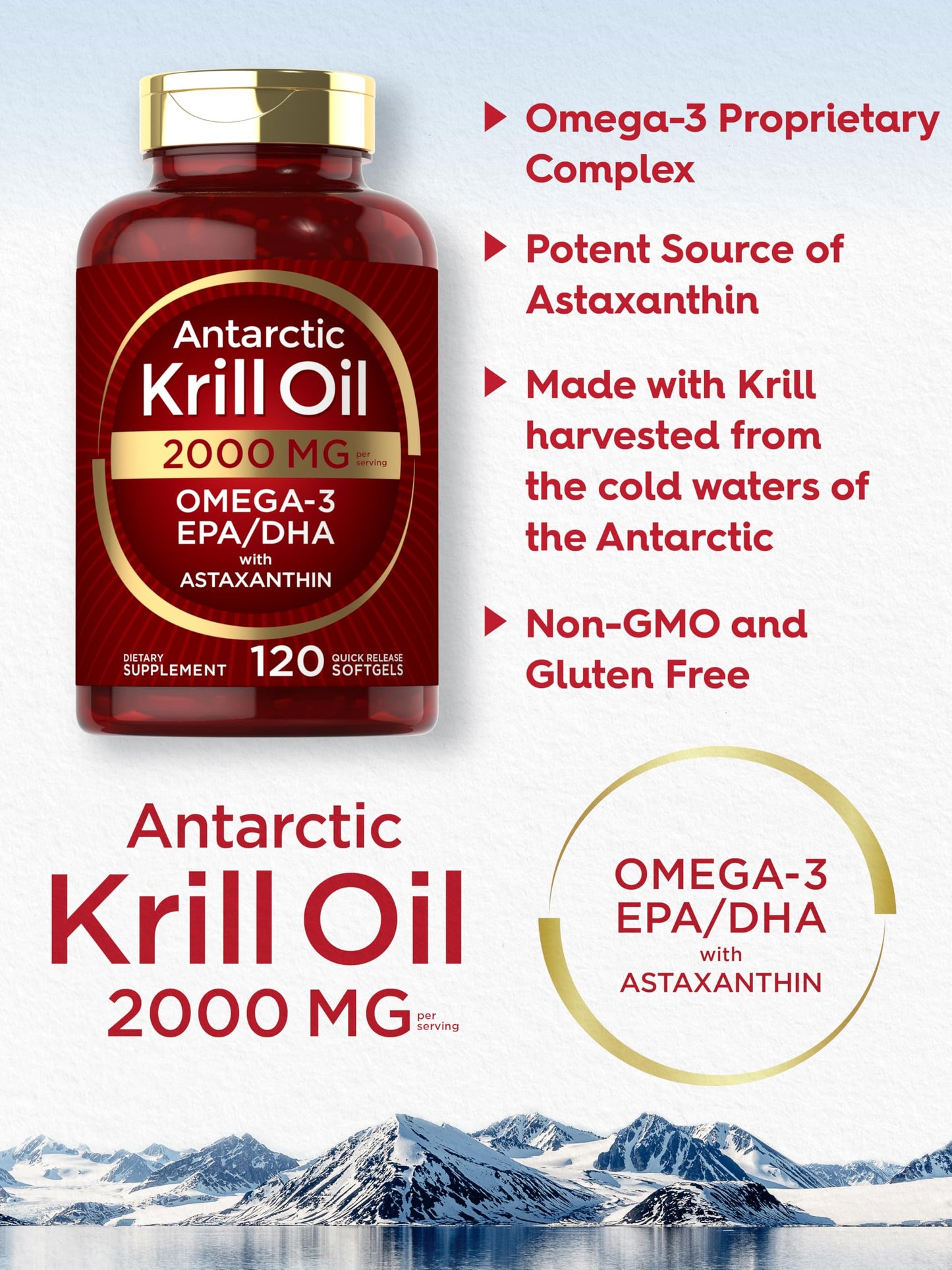 Carlyle Antarctic Krill Oil 2000 mg – 120 Softgels (Pack of 2) | Omega-3 EPA/DHA + Astaxanthin