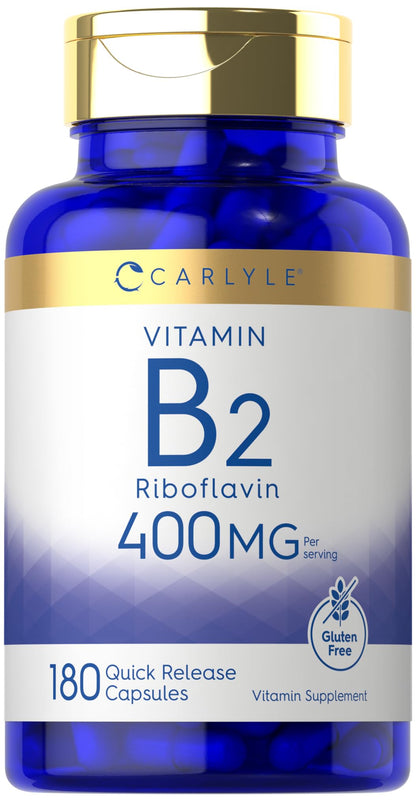 Carlyle Vitamin B-2 400mg – 180 Count – Non-GMO & Gluten Free | B2 Riboflavin Supplement