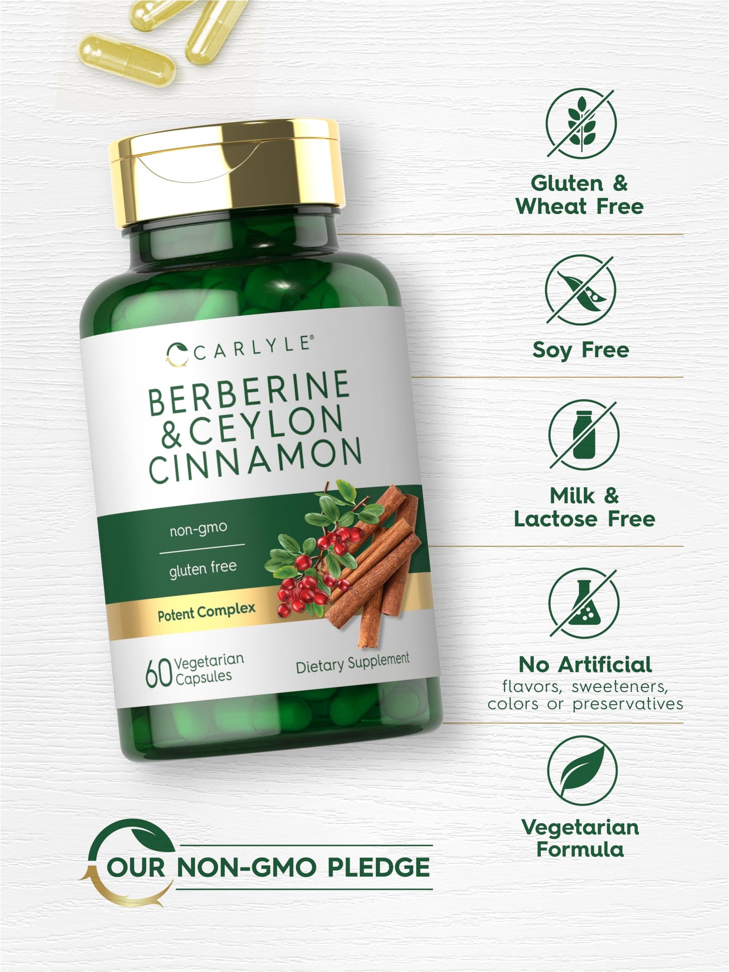 Carlyle Berberine with Ceylon Cinnamon - 2000mg Complex, 60 Capsules | Vegetarian, Non-GMO, Gluten Free