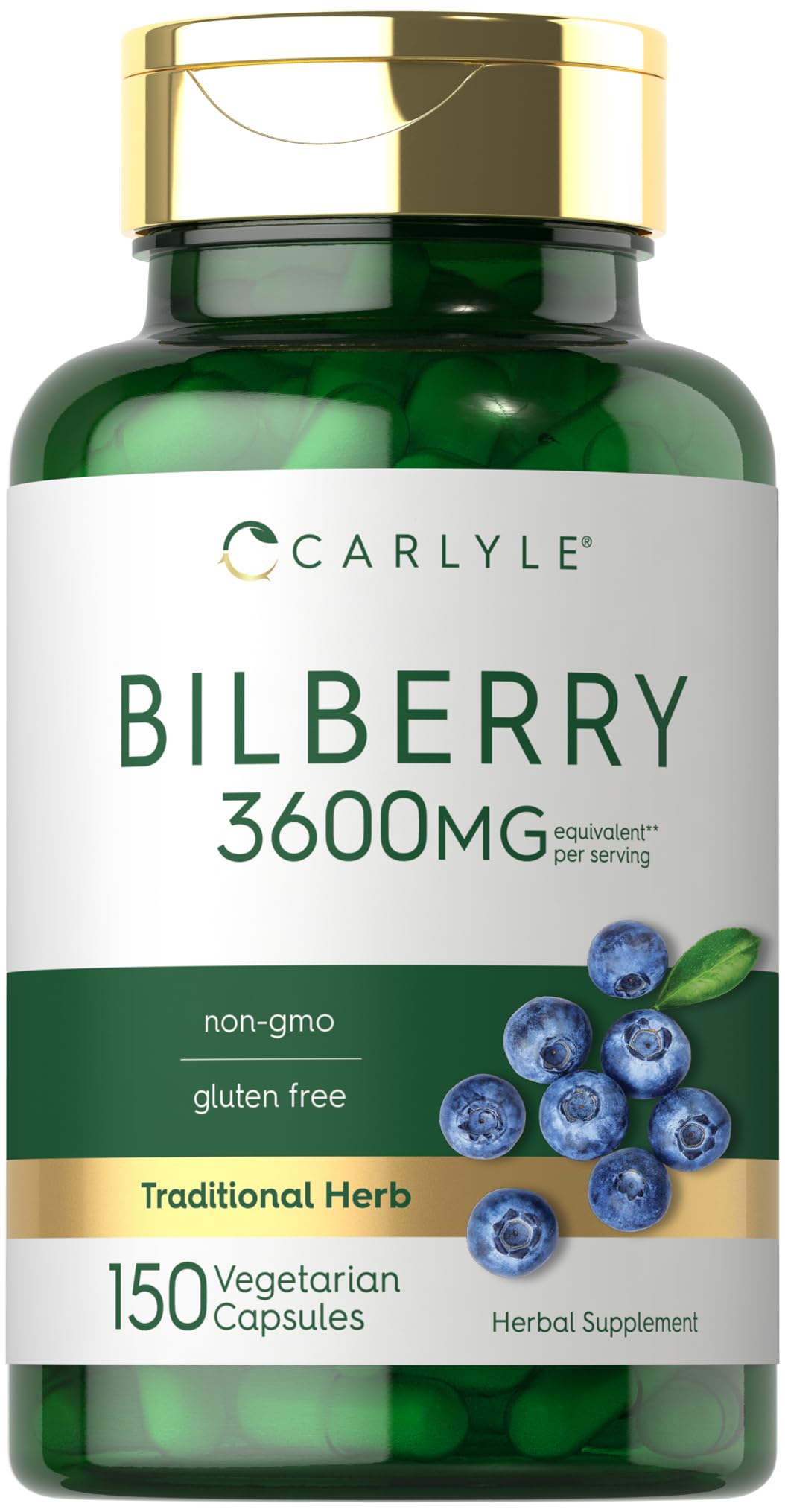 Carlyle Bilberry Extract Capsules | 3600mg, 150 Count | Vegetarian, Non-GMO, Gluten Free Fruit Supplement