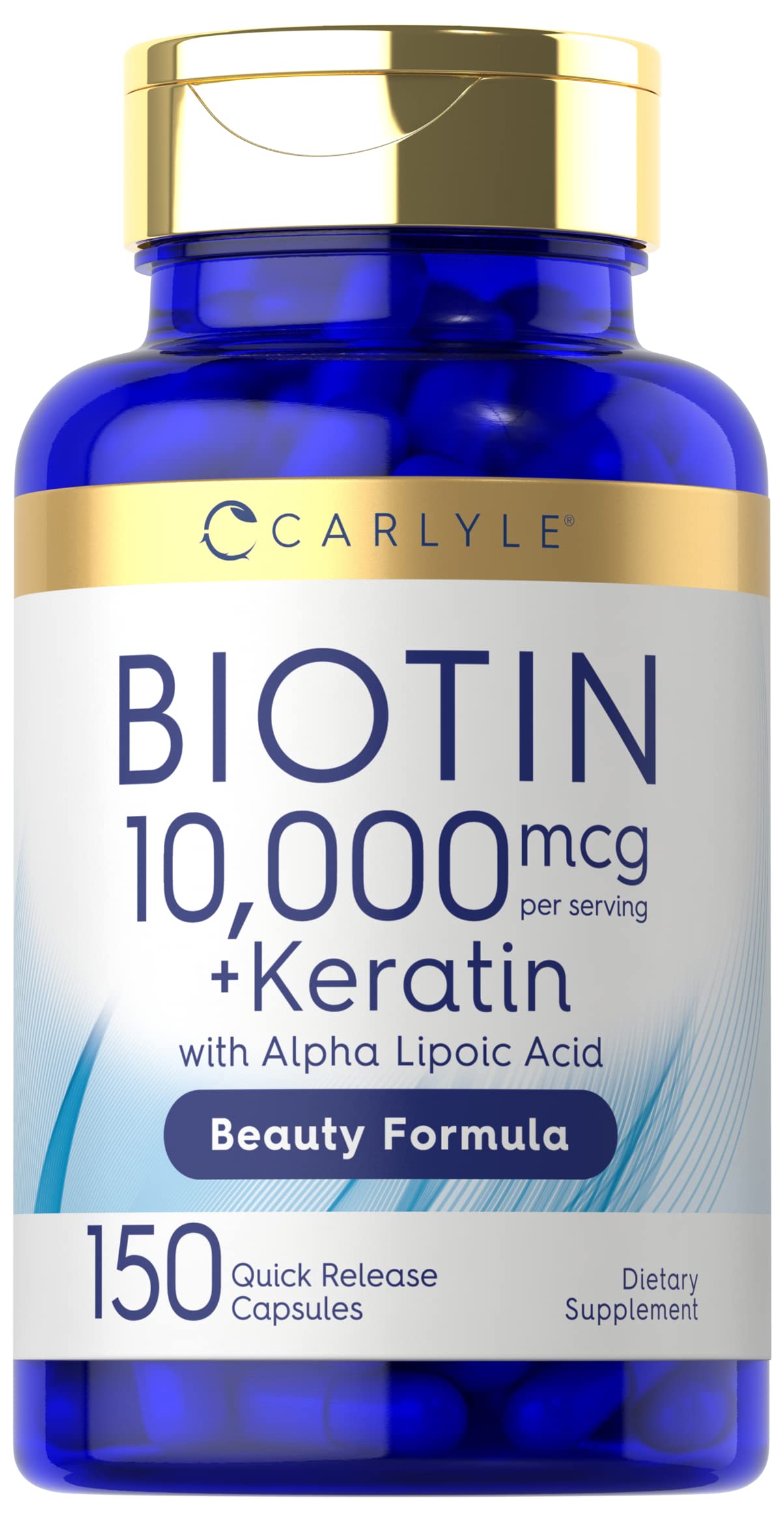 Carlyle Biotin 10000mcg | 150 Caps | Keratin Beauty Formula | Non-GMO