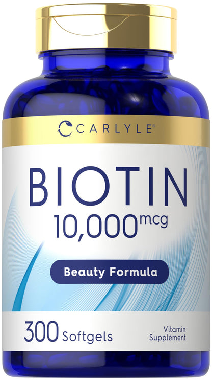 Carlyle Biotin 10000mcg | 300 Softgels | Max Strength | Non-GMO, Gluten Free Supplement