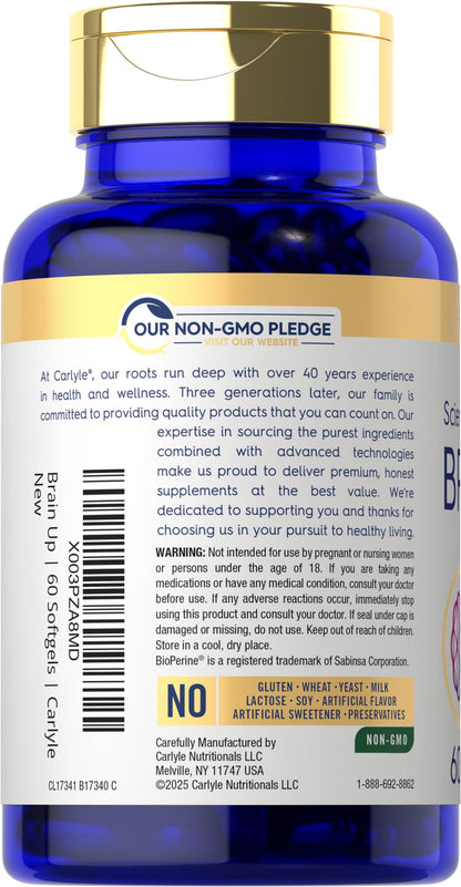 Carlyle Brain Up – 60 Softgels | L-Theanine, Bacopa & B-12 | Non-GMO, Gluten Free