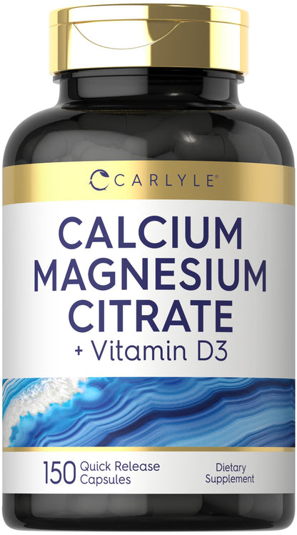 Carlyle Calcium Magnesium Citrate with Vitamin D3 – 150 Capsules (Non-GMO, Gluten Free)