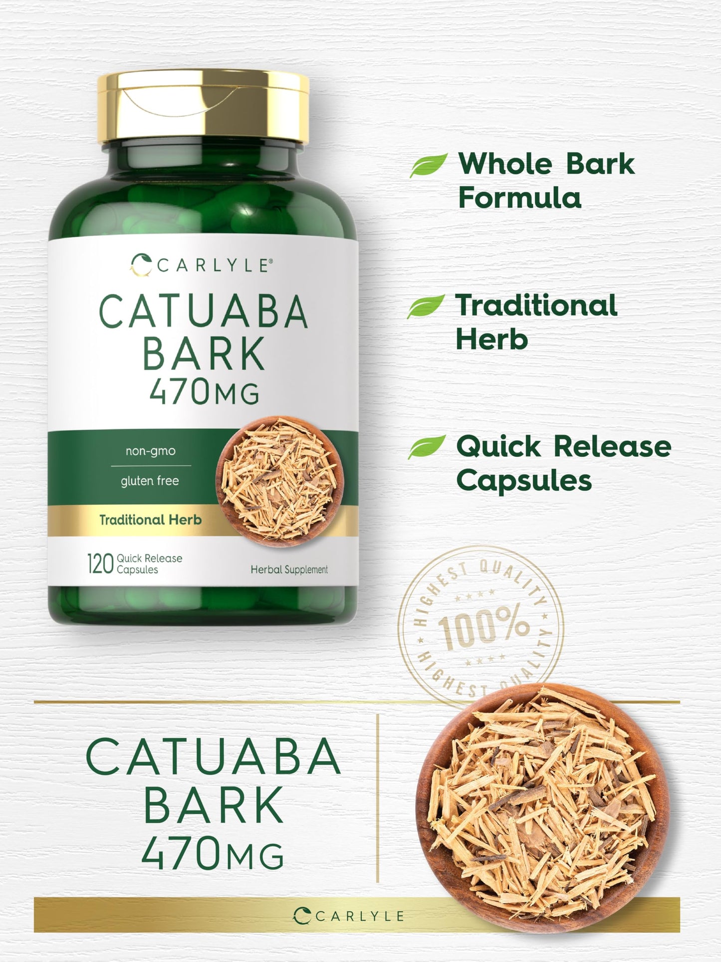 Carlyle Catuaba Bark Extract – 470mg, 120 Capsules | Non-GMO & Gluten Free