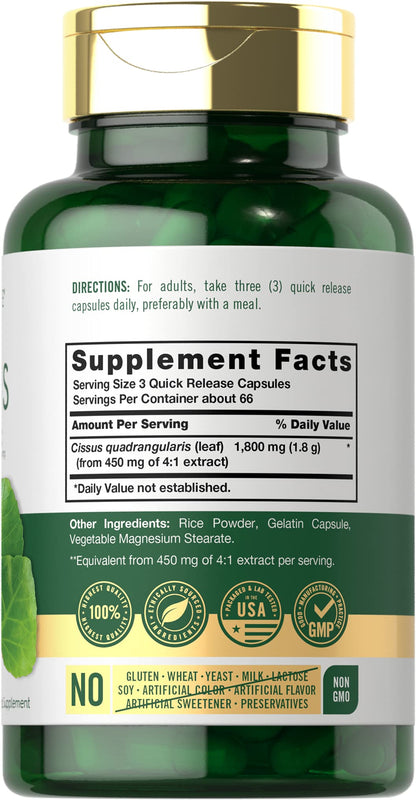 Carlyle Cissus Quadrangularis 1800mg | 200 Capsules | Non-GMO & Gluten Free