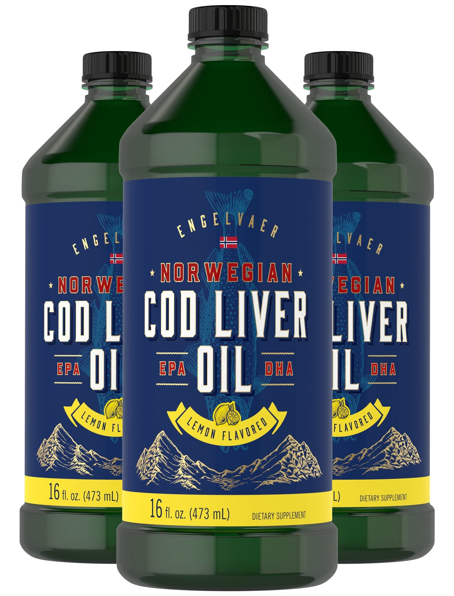 Carlyle Cod Liver Oil Liquid Lemon | 16 oz x3 Bottles | Norwegian, Gluten Free, Non-GMO