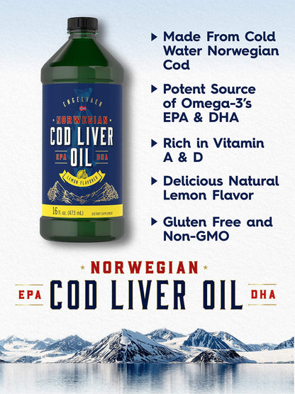 Carlyle Cod Liver Oil Liquid Lemon | 16 oz x3 Bottles | Norwegian, Gluten Free, Non-GMO