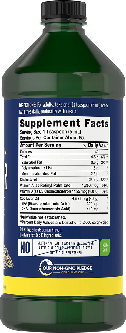 Carlyle Cod Liver Oil Liquid Lemon | 16 oz x3 Bottles | Norwegian, Gluten Free, Non-GMO