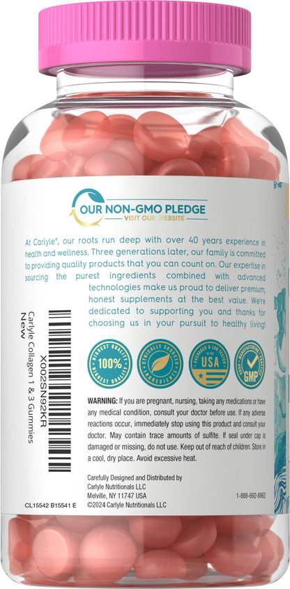 Carlyle Collagen Gummies – Strawberry Beauty Supplement with Type 1 & 3 Hydrolyzed Collagen | Non-GMO & Gluten Free