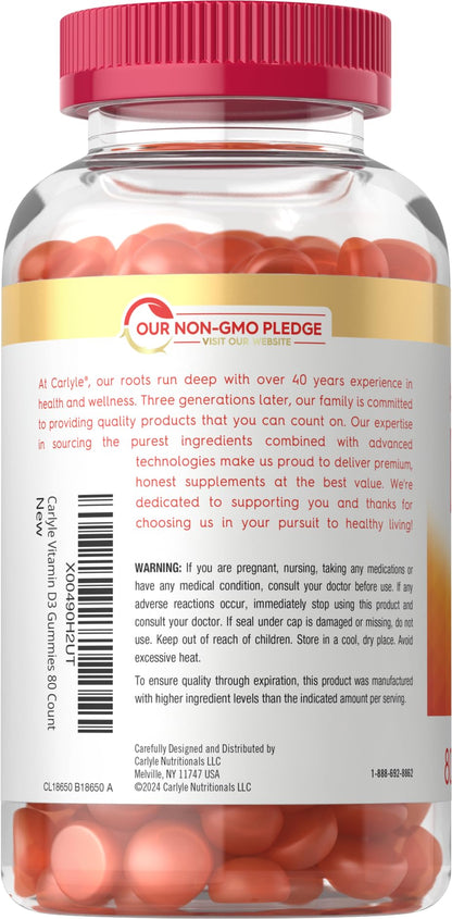 Carlyle Vitamin D3 10000iu Gummies – Peach, 80 Count | Vegetarian & Non-GMO