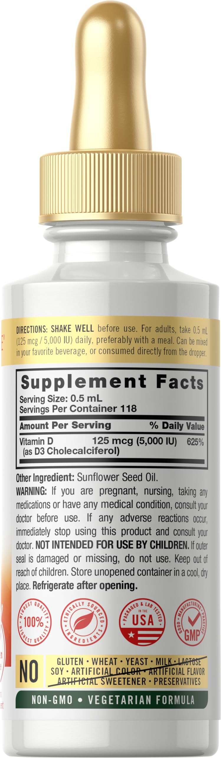 Carlyle Liquid Vitamin D3 5000 IU (125 mcg) – 2 oz | Vegetarian, Non-GMO, Gluten Free