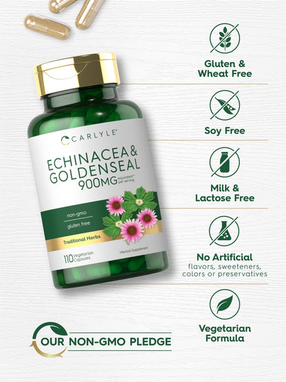 Carlyle Echinacea Goldenseal Capsules – 110 Count, 900mg | Vegetarian, Non-GMO, Gluten Free