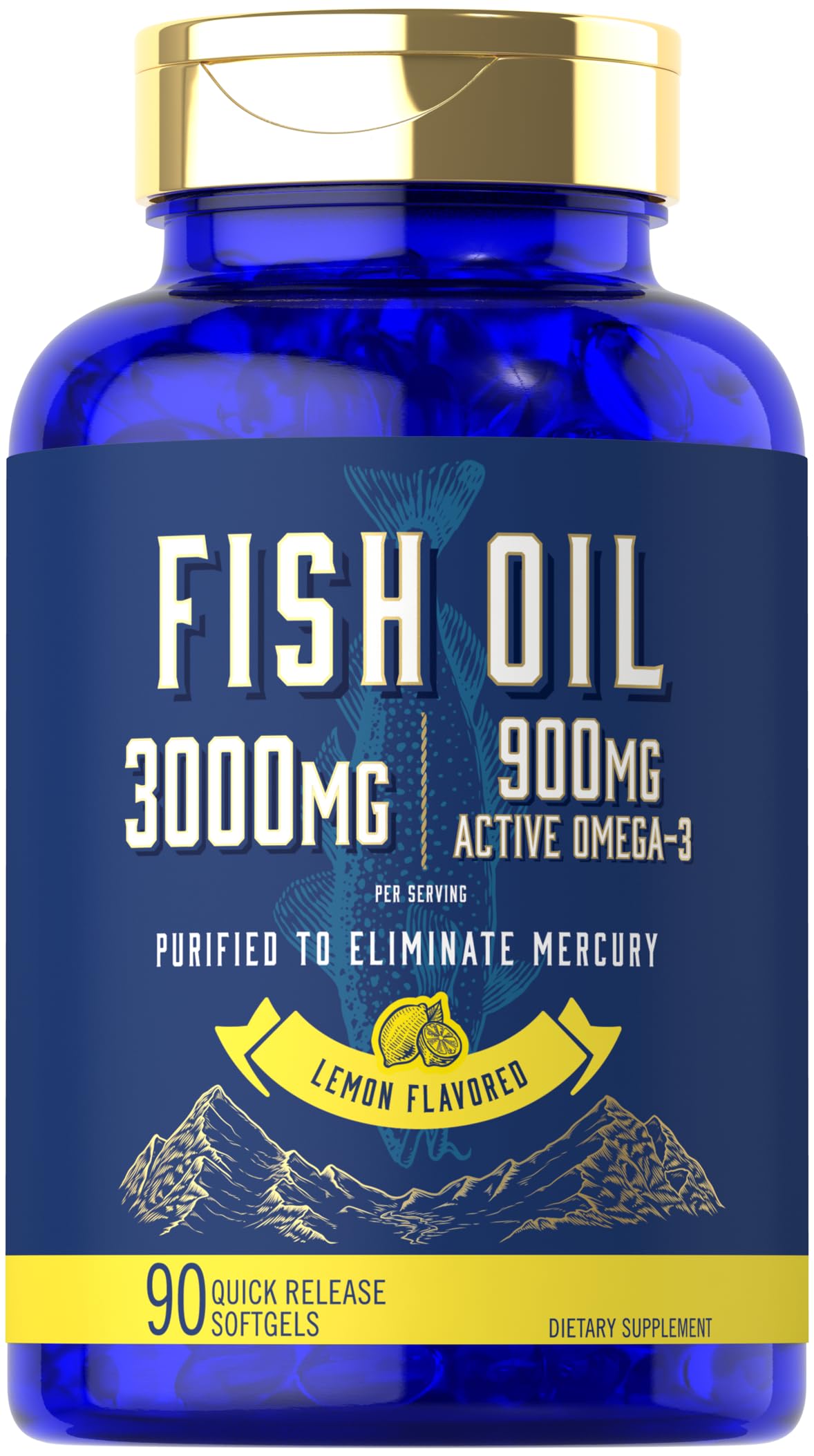 Carlyle Fish Oil 3000mg | 900mg Omega 3 | 90 Softgels | Lemon Flavor | Non-GMO and Gluten Free Supplement