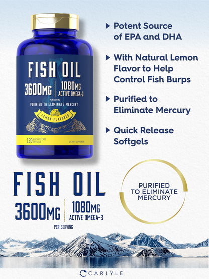 Carlyle Fish Oil 3600mg – 1080mg Omega-3, 120 Count, Non-GMO
