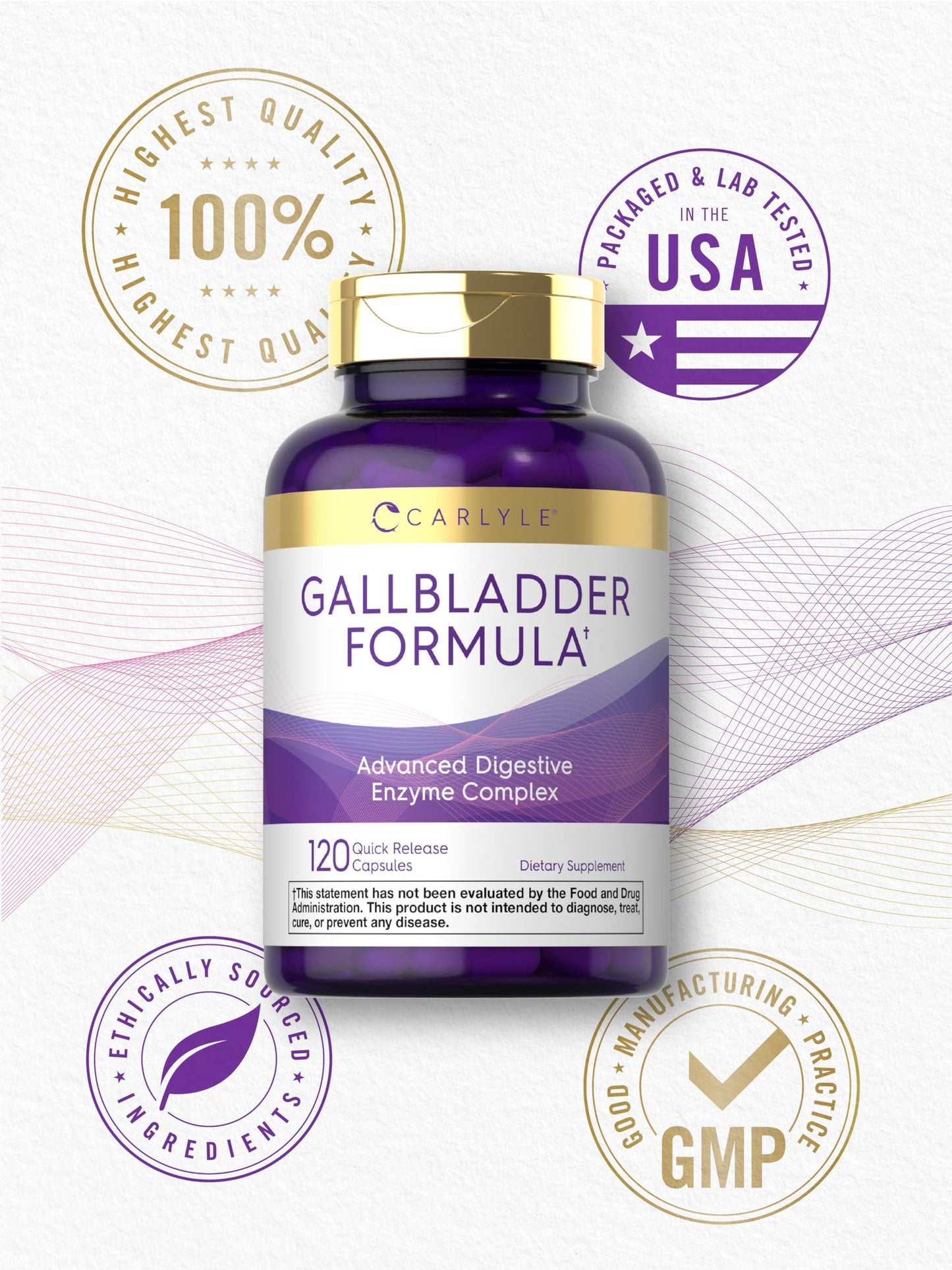 Carlyle Gallbladder Formula Supplement | 120 Capsules | Ox Bile Digestive Enzymes | Non-GMO & Gluten Free