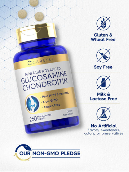Carlyle Glucosamine Chondroitin MSM 250 Mini Tablets – Advanced Turmeric Formula