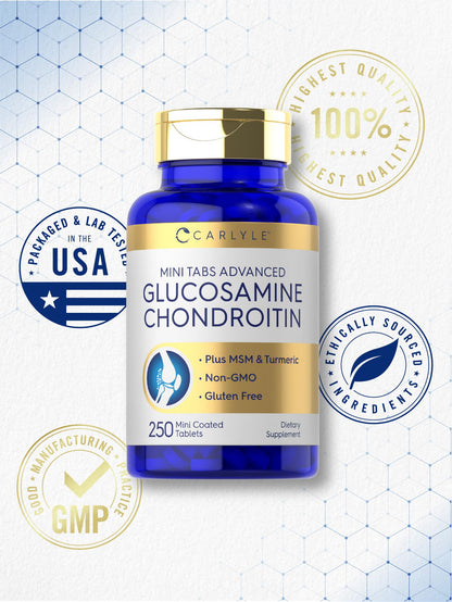 Carlyle Glucosamine Chondroitin MSM 250 Mini Tablets – Advanced Turmeric Formula