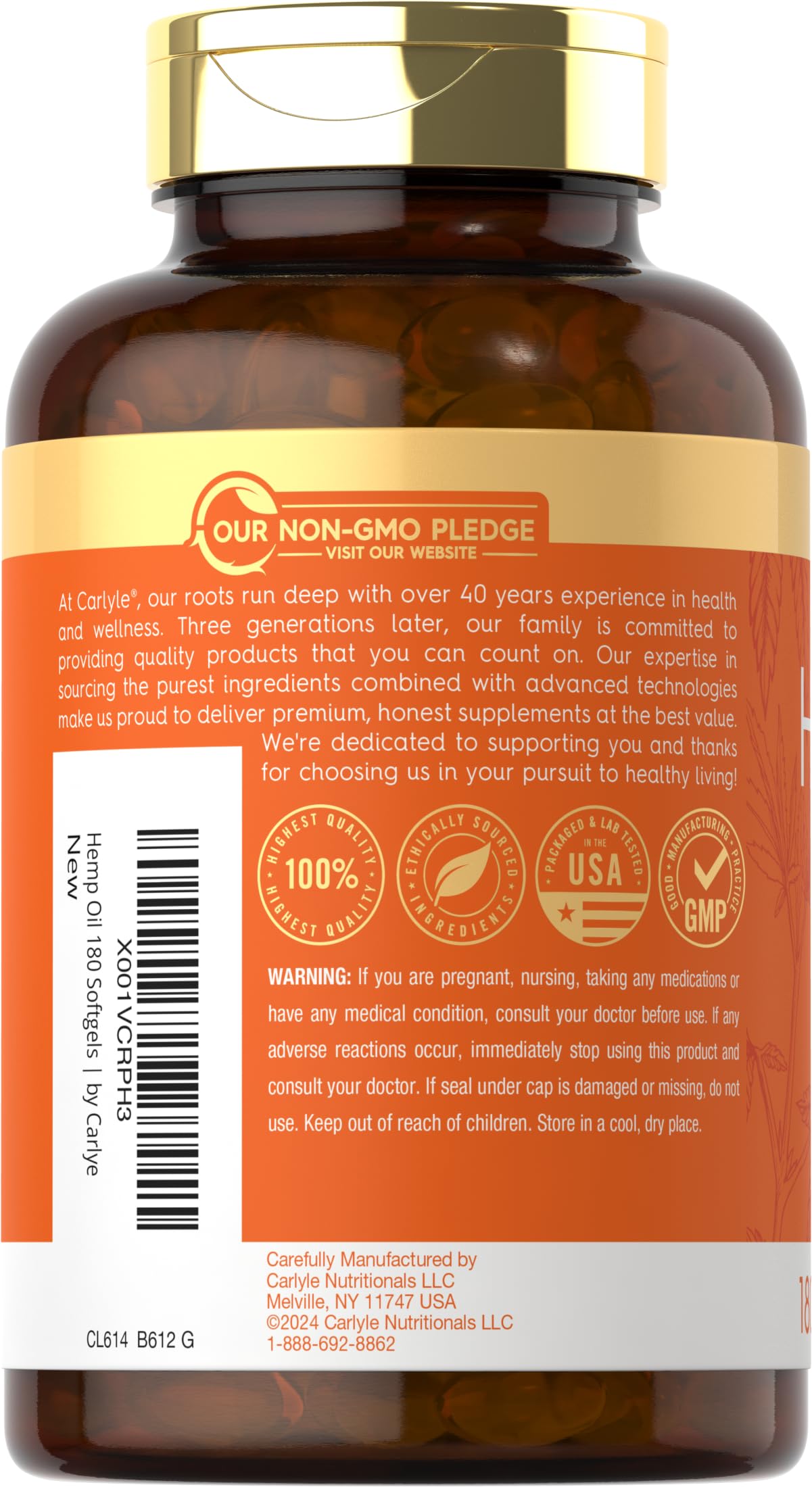 Carlyle Hemp Oil Capsules | 126,000 mg | 180 Softgels | Non-GMO, Gluten Free