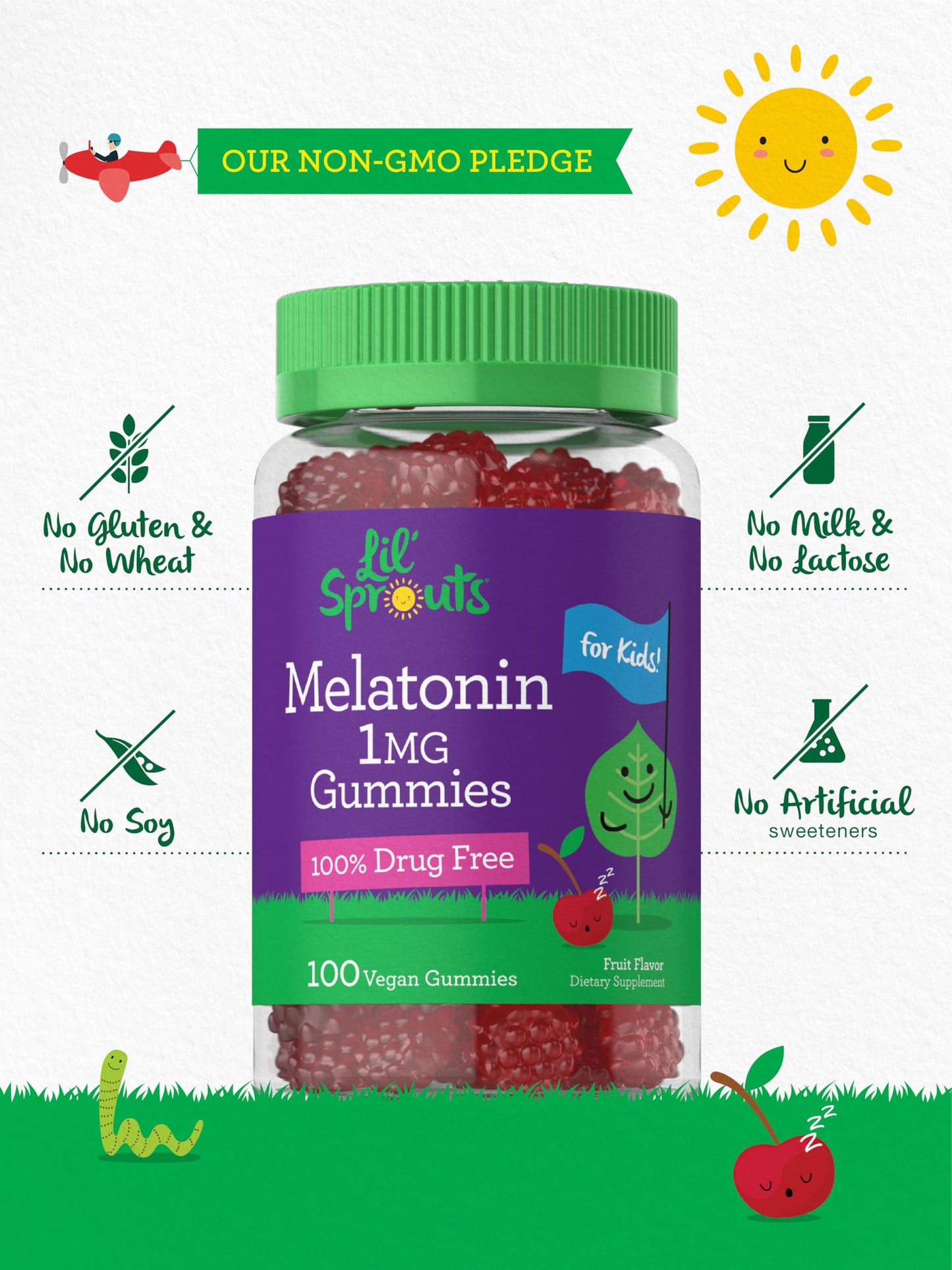 Carlyle Kids Melatonin Gummies 1 mg - 100 Count | Vegan, Non-GMO, Gluten Free | Lil Sprouts
