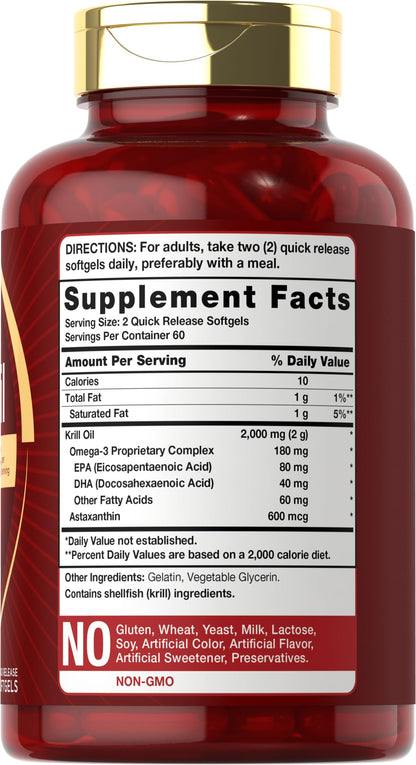 Carlyle Antarctic Krill Oil 2000 mg – 120 Softgels (Pack of 2) | Omega-3 EPA/DHA + Astaxanthin